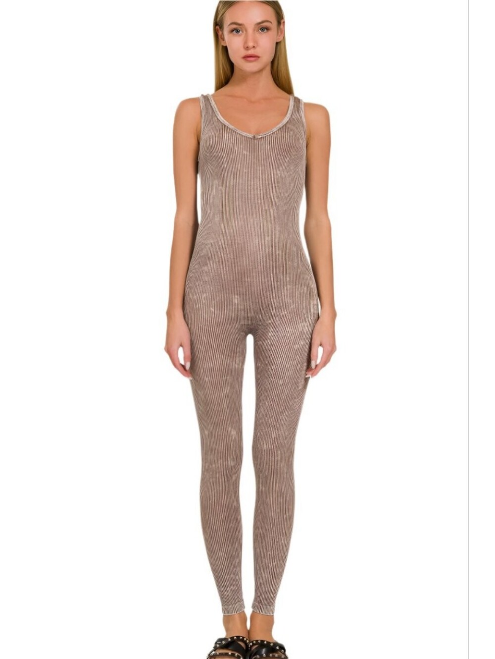 New Small Zenana Outfitters Ribbed Stone Washed Jumpsuit